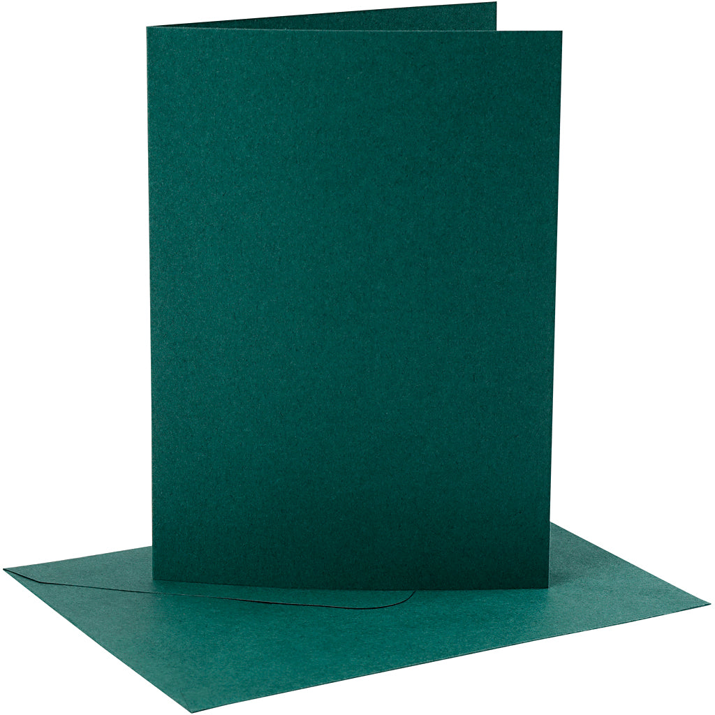 Creativ company kaarten en enveloppen, afmeting kaart 12,7x17,8 cm, afmeting envelop 13,3x18,5 cm, 230 gr, donkergroen, 4 set 1 doos