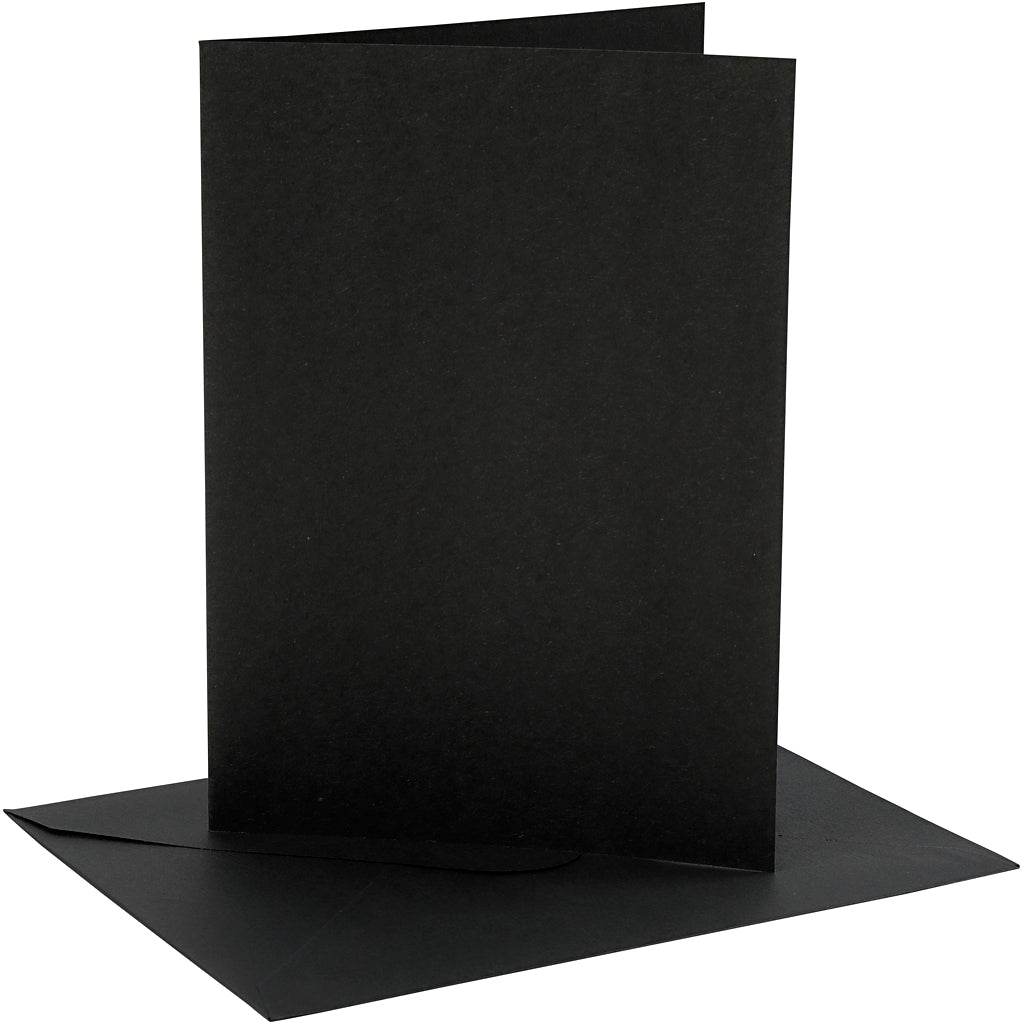 Creativ company kaarten en enveloppen, afmeting kaart 12,7x17,8 cm, afmeting envelop 13,3x18,5 cm, 230 gr, zwart, 4 set 1 doos