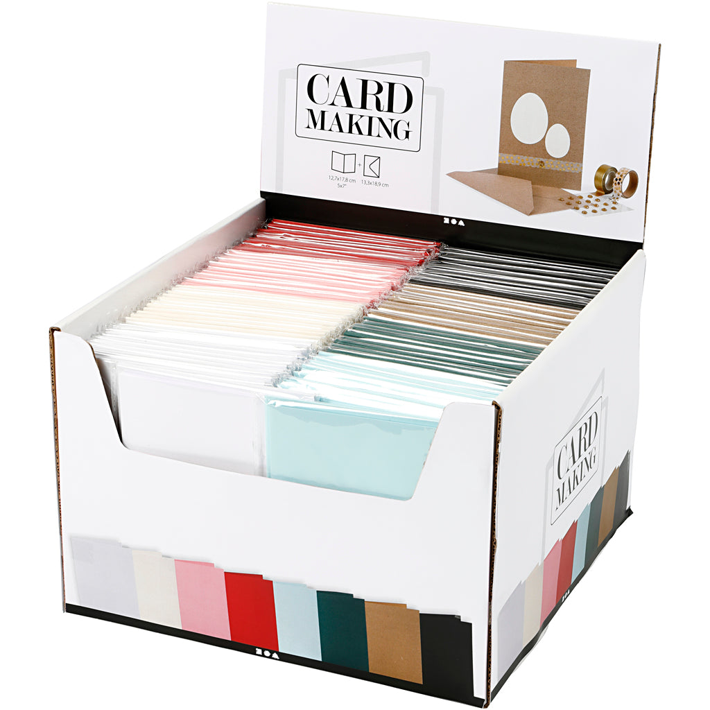 Creativ company kaarten en enveloppen, afmeting kaart 12,7x17,8 cm, afmeting envelop 13,3x18,5 cm, 230 gr, diverse kleuren, 8x10 doos 1 doos