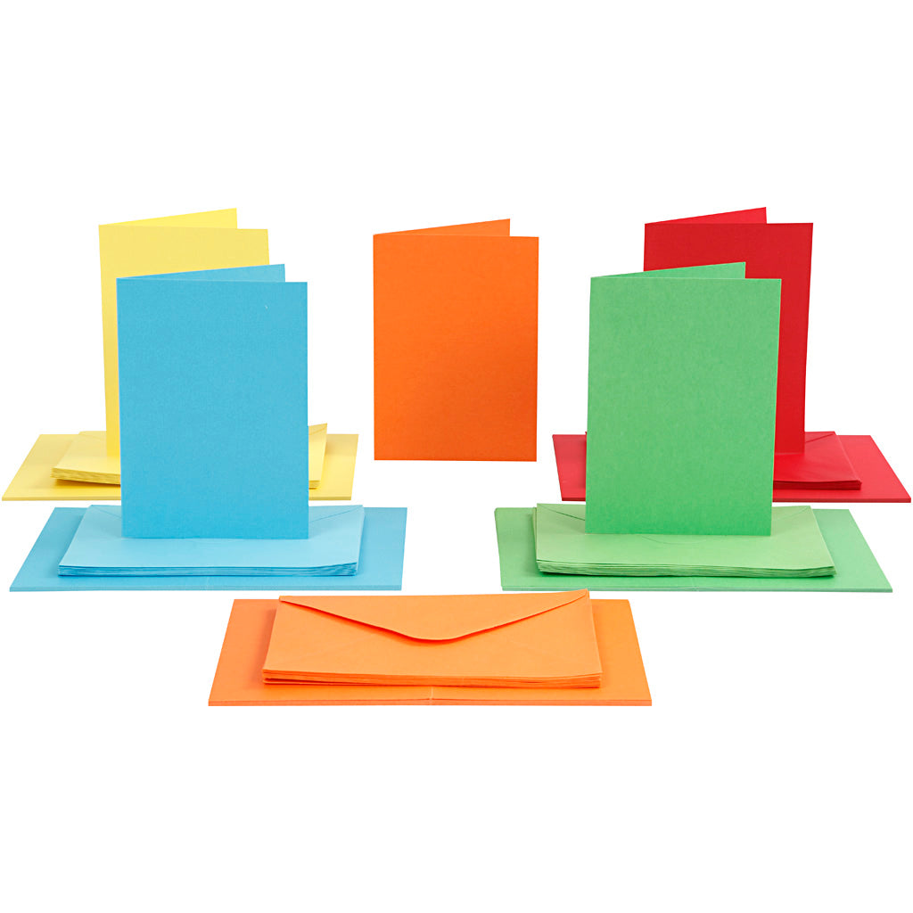 Creativ company kaarten en enveloppen, afmeting kaart 10,5x15 cm, afmeting envelop 11,5x16,5 cm, 110+220 gr, diverse kleuren, 50 set 1 doos
