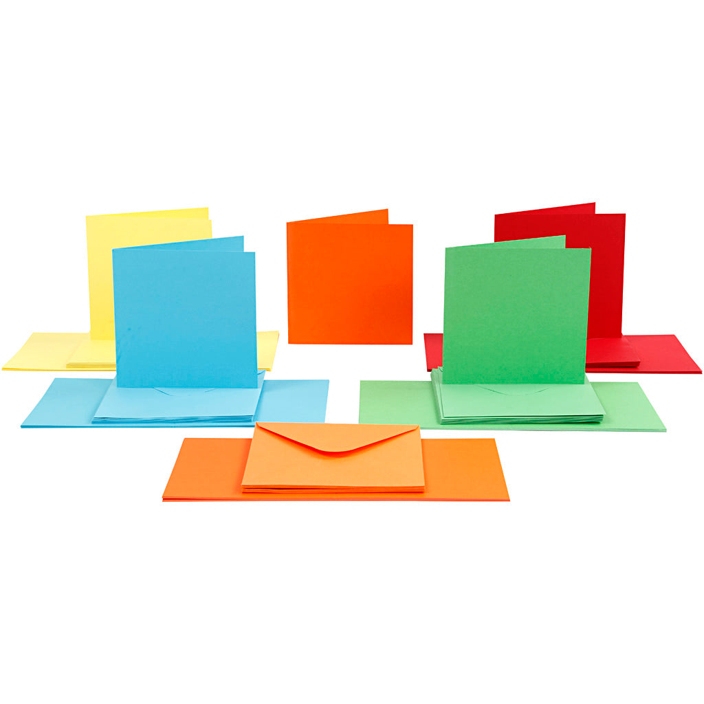 Creativ company kaarten en enveloppen, afmeting kaart 15x15 cm, afmeting envelop 16x16 cm, 110+220 gr, diverse kleuren, 50 set 1 doos