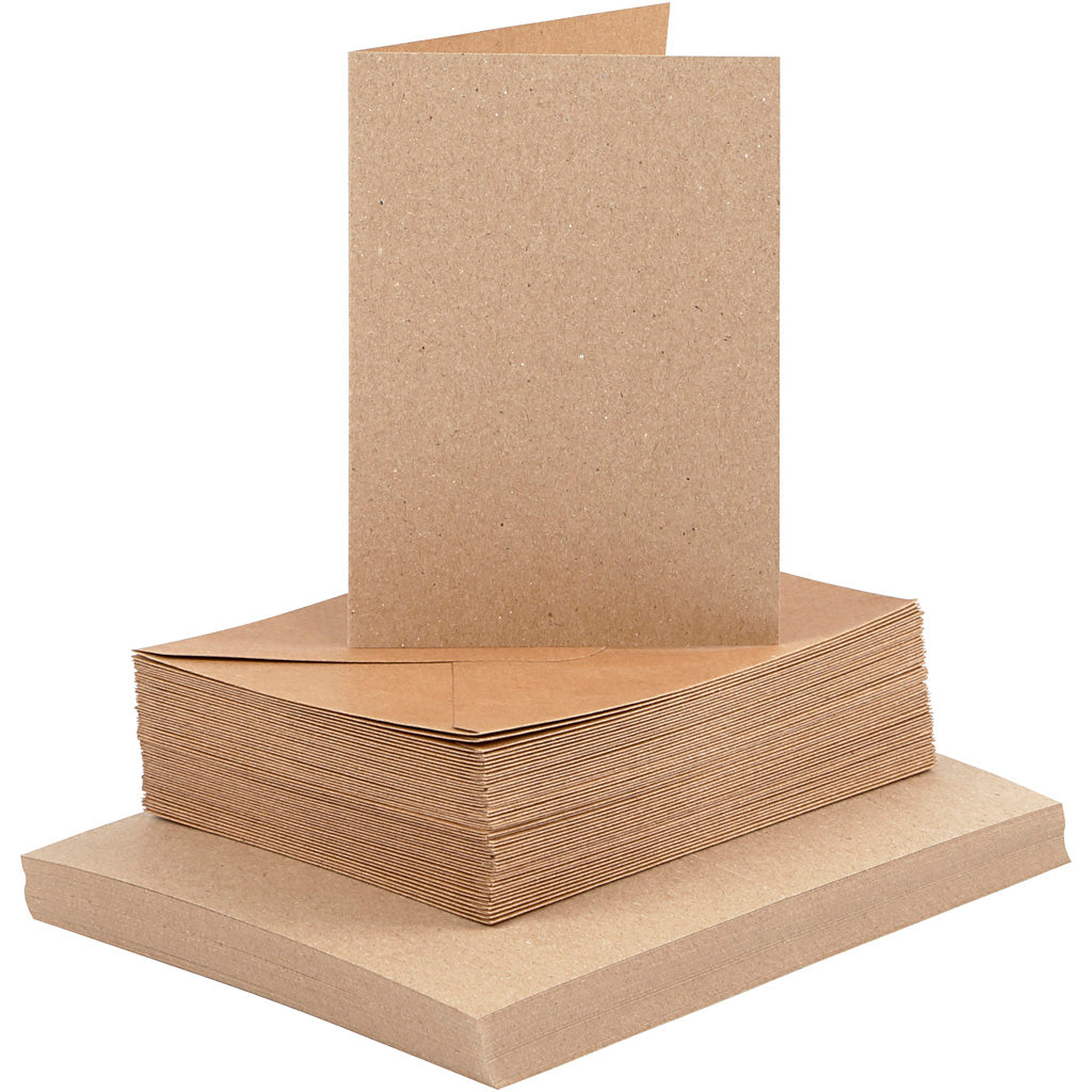 Creativ company kaarten en enveloppen, afmeting kaart 10,5x15 cm, afmeting envelop 11,5x16,5 cm, 120+240 gr, naturel, 50 set 1 doos