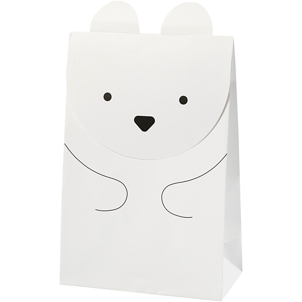 Creativ company papieren zakken, ijsbeer, h: 18 cm, afm 6x12 cm, 80 gr, wit, 6 stuk 1 doos