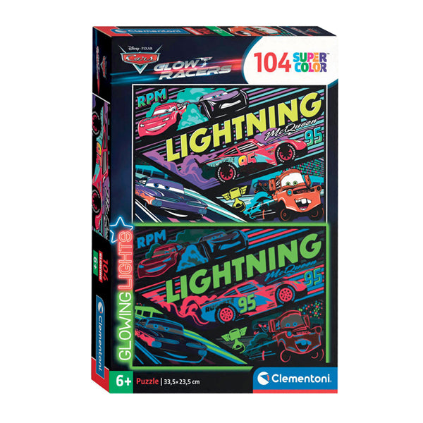 Clementoni legpuzzel super color glowing lights - cars, 104st.
