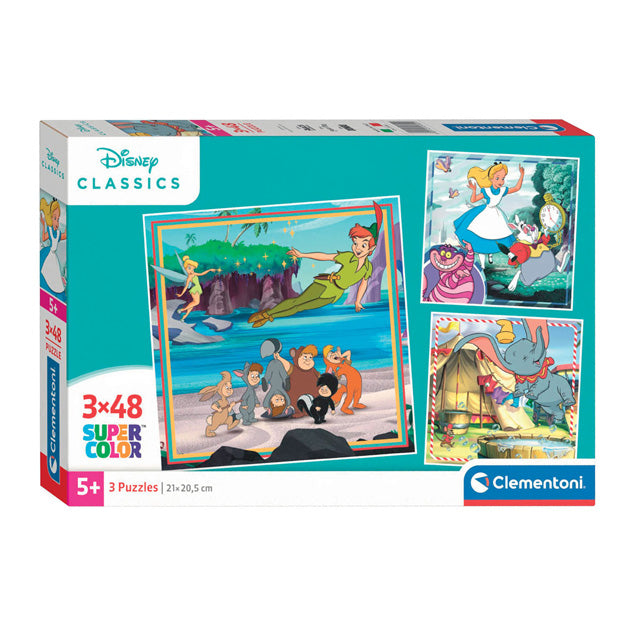 Disney clementoni legpuzzel super color vierkant classics, 3x48st.