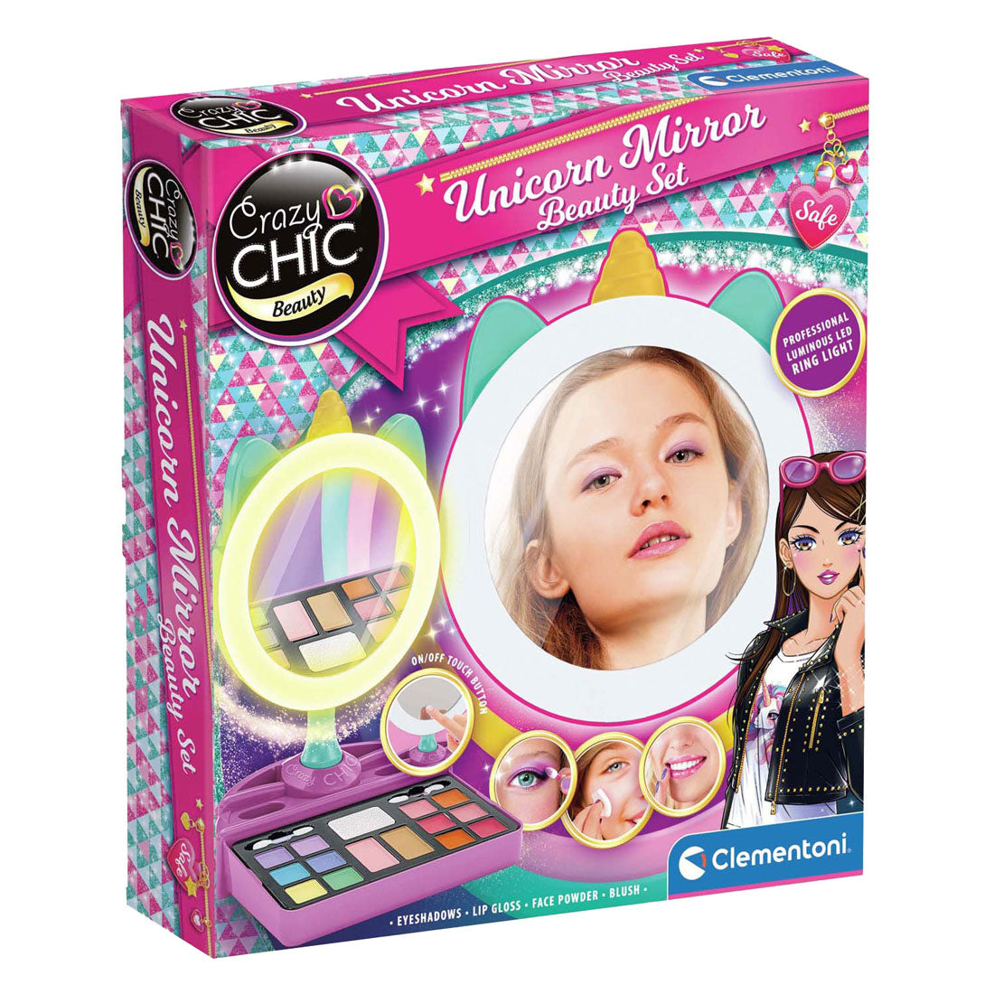 Clementoni crazy chic - eenhoorn spiegel met led ring licht