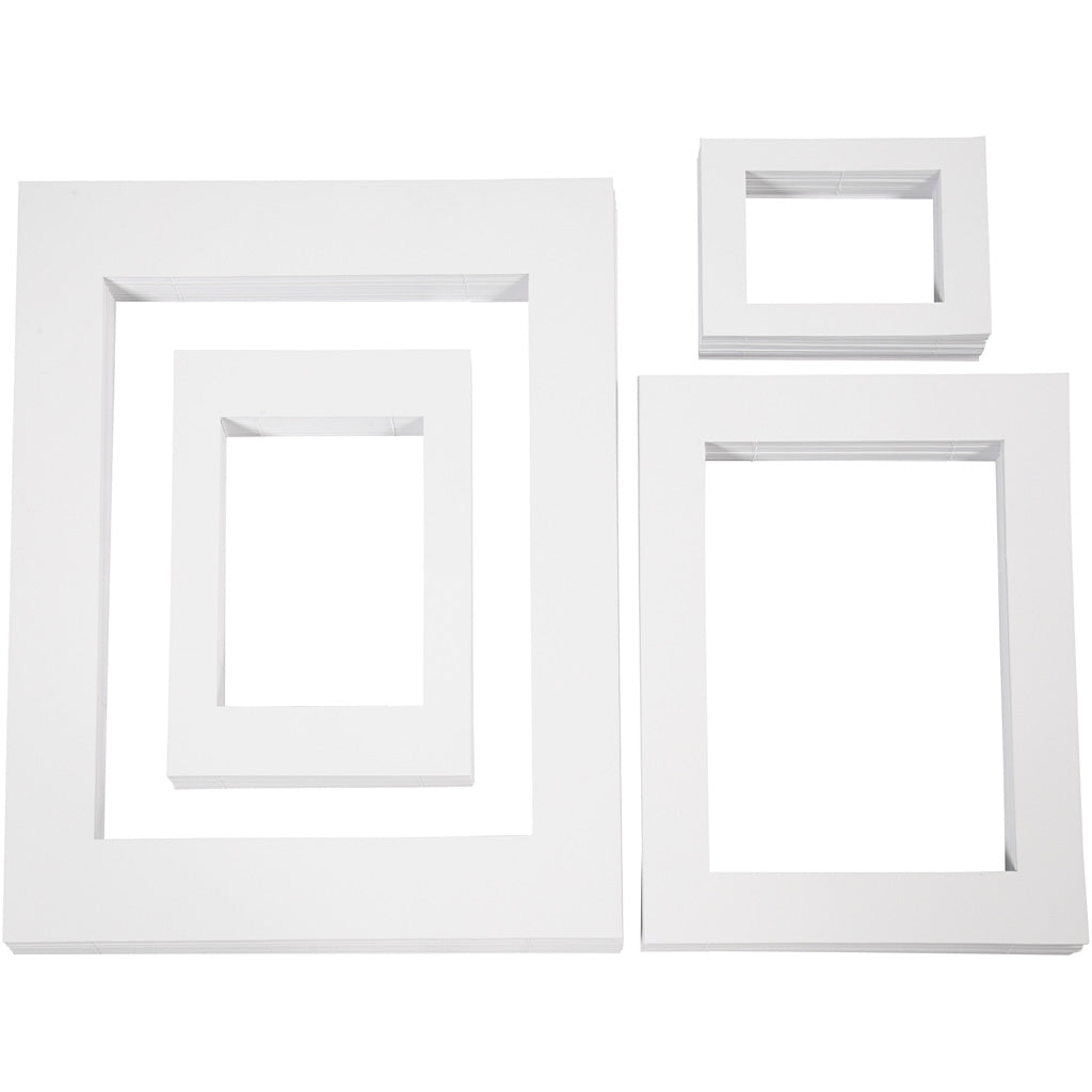 Creativ company passepartout lijsten, a3,a4,a5,a6, afm 13,4x18,9+19,7x27,9+28,3x36,6+39,5x49,6 cm, 500 gr, wit, 4x100 stuk 1 doos