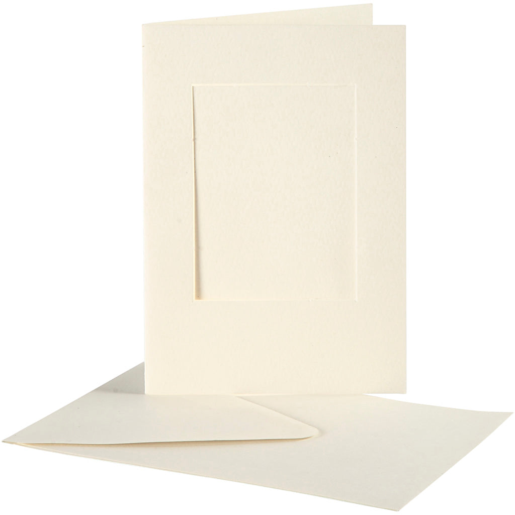 Creativ company passepartout kaarten , rechthoek, afmeting kaart 10,5x15 cm, afmeting envelop 11,5x16,5 cm, off-white, 10 set 1 doos