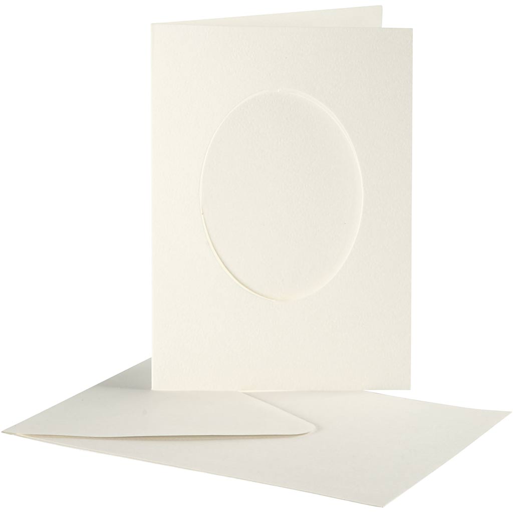 Creativ company passepartout kaarten , ovaal, afmeting kaart 10,5x15 cm, afmeting envelop 11,5x16,5 cm, gebroken wit, 10 set 1 doos