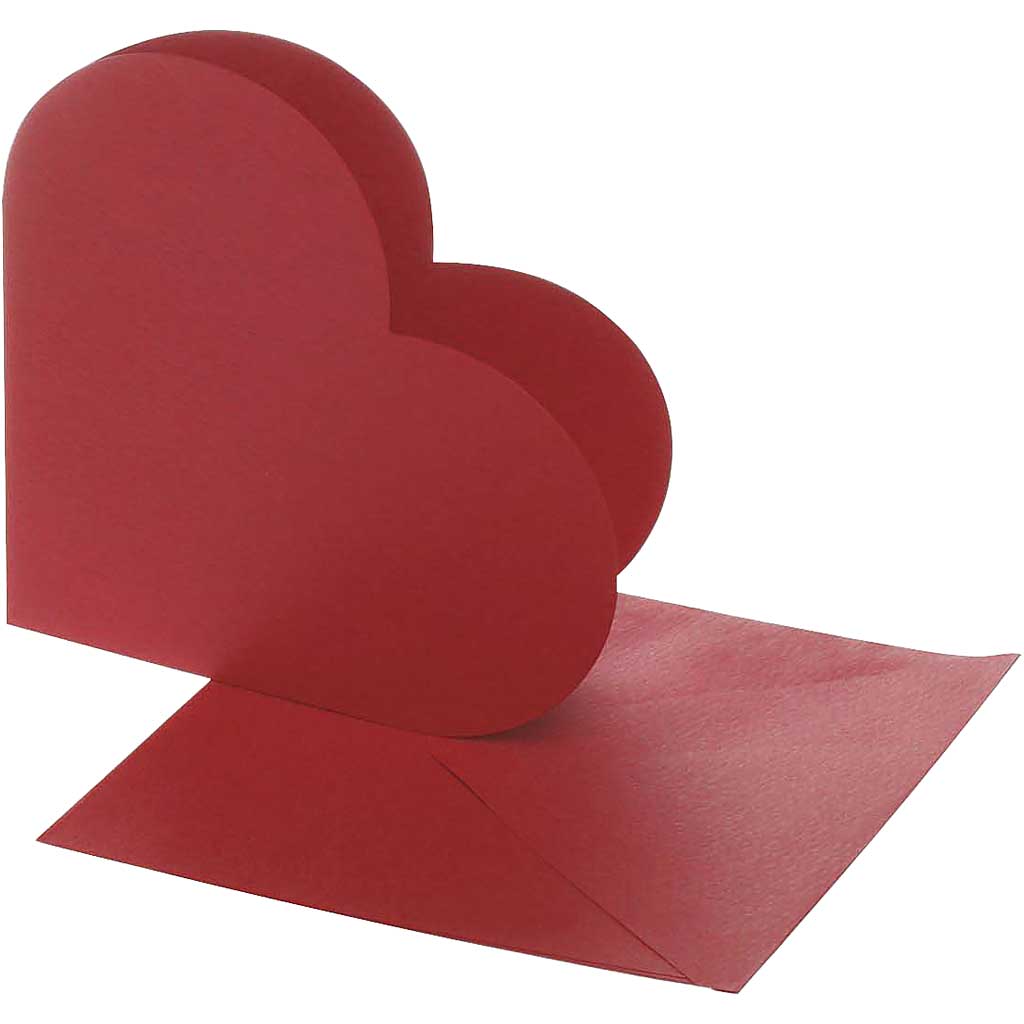Creativ company hartvormige kaarten, afmeting kaart 12,5x12,5 cm, afmeting envelop 13,5x13,5 cm, rood, 10 set 1 doos