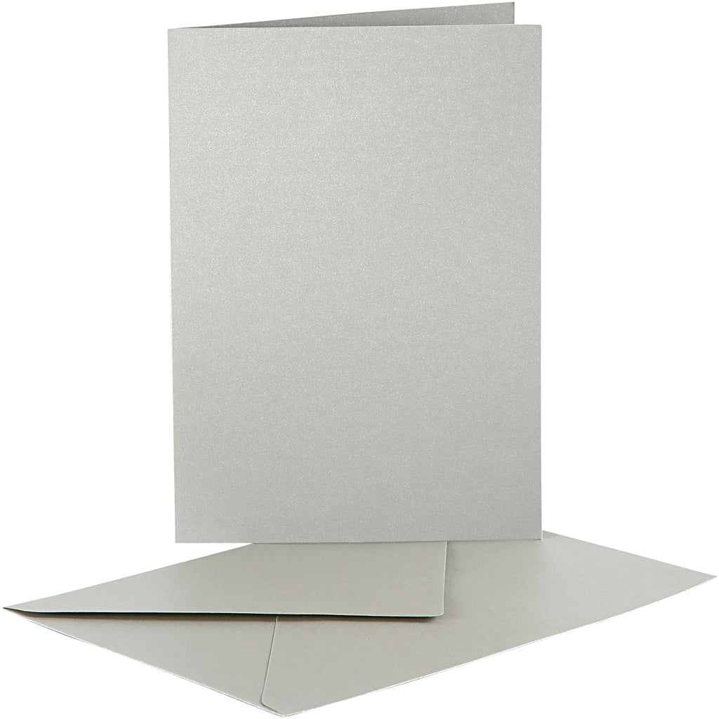 Creativ company parelmoer kaarten en enveloppen, afmeting kaart 10,5x15 cm, afmeting envelop 11,5x16,5 cm, zilver, 10 set 1 doos