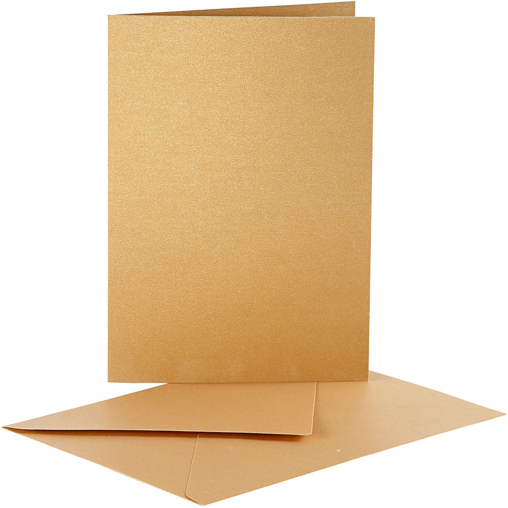 Creativ company parelmoer kaarten en enveloppen, afmeting kaart 10,5x15 cm, afmeting envelop 11,5x16,5 cm, goud, 10 set 1 doos