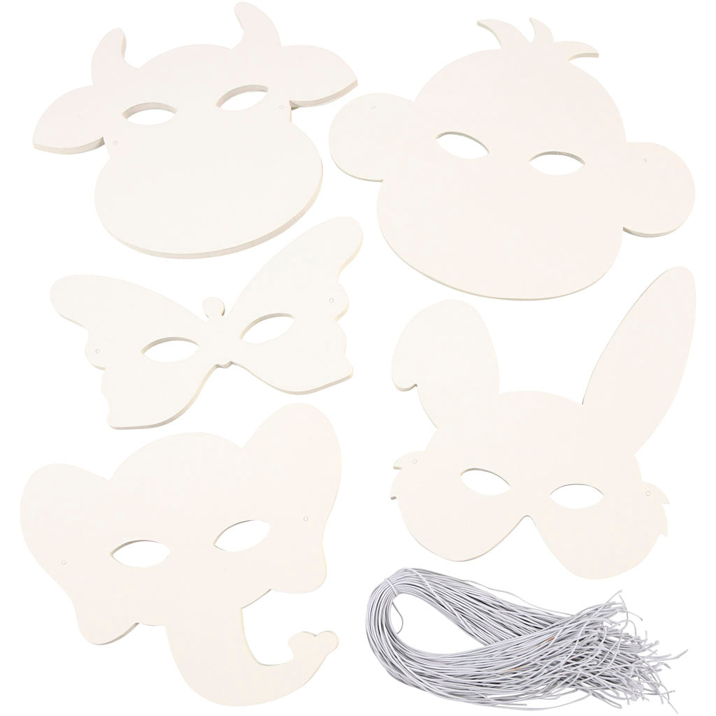 Creativ company dierenmaskers, h: 13-24 cm, b: 20-28 cm, 230 gr, wit, 100 stuk 1 doos