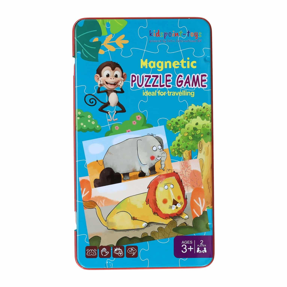 Magnetische reisspel in blik dierenpuzzels, 18e.