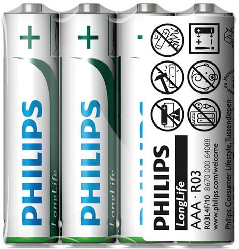 Philips batterij longlife tr-battery r03 4pcs. longlife micro