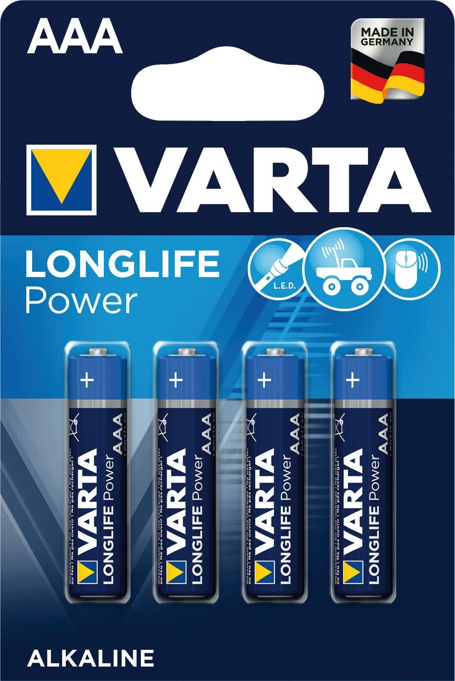Varta batterij longlife power - hoge energie power micro longlife 4-pack blister aaa