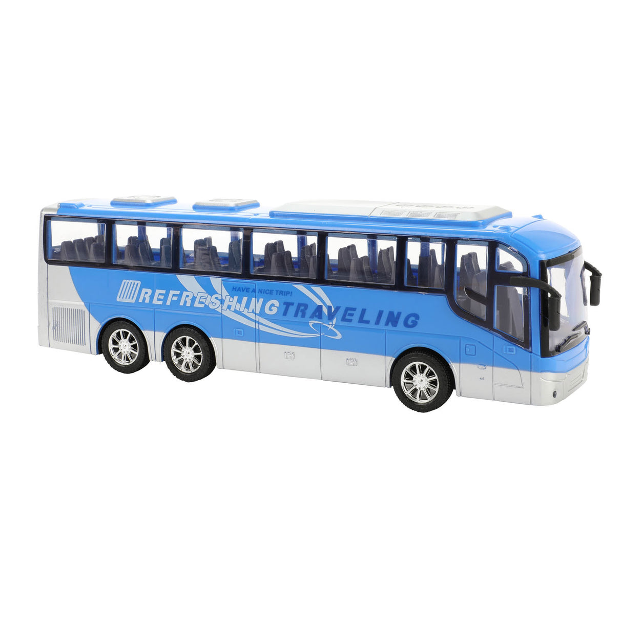 Toi-toys cars trucks reisbus blauw frictie, 32cm