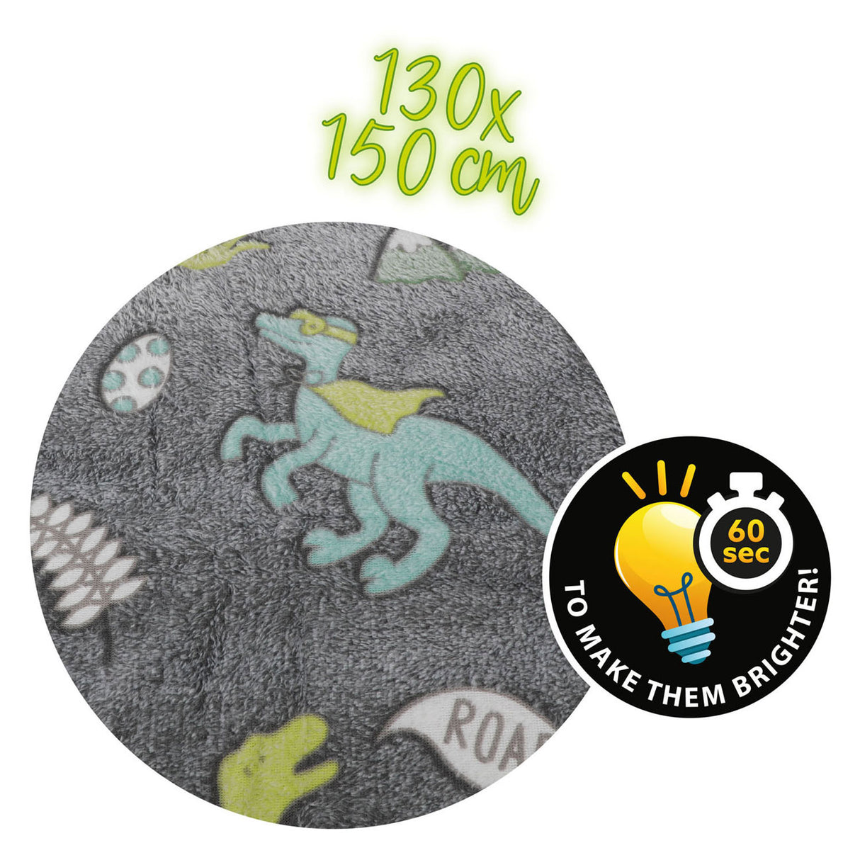 Toi-toys glow n fun glow in the dark deken dino, 130x150cm