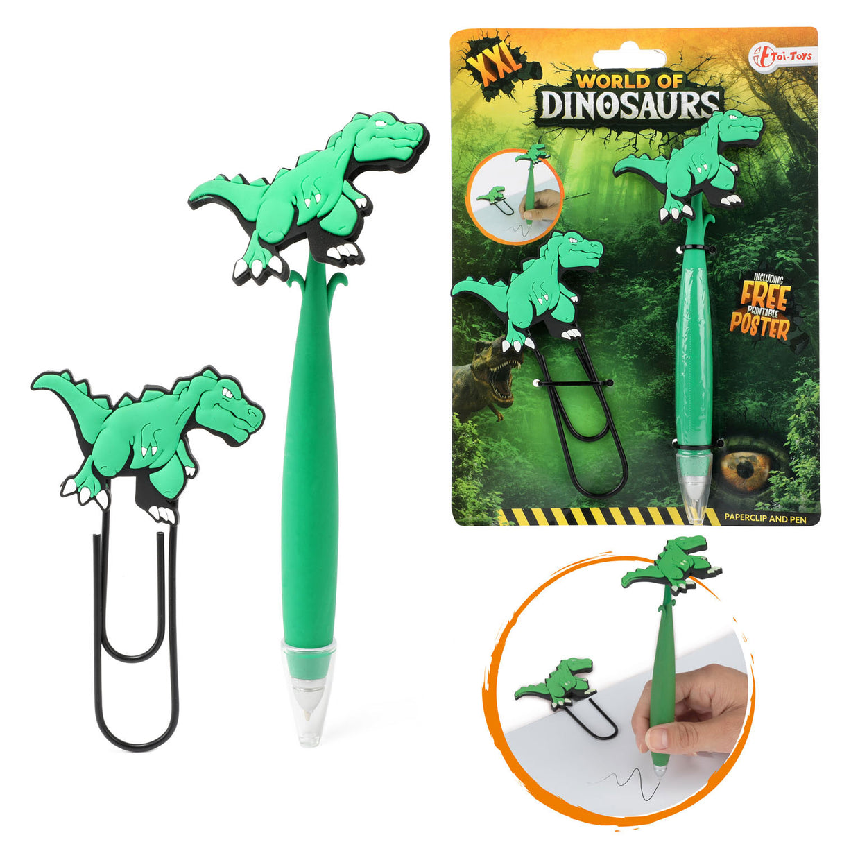 Toi-toys dinosaurus mega paperclip met pen