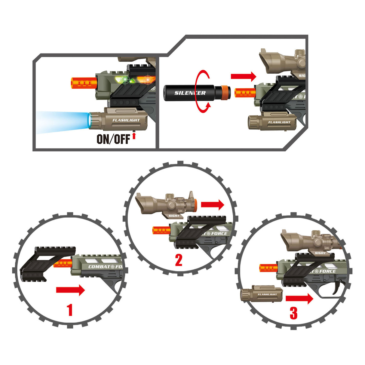 Toi-toys alfafox pistool militair met licht en geluid en zaklamp