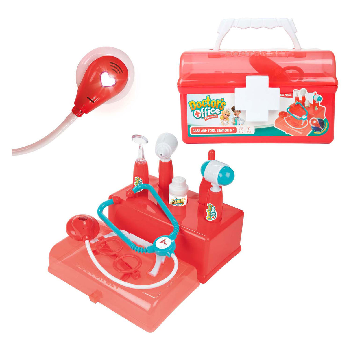 Toi-toys dokterskoffer rood met accessoires, 7dlg.