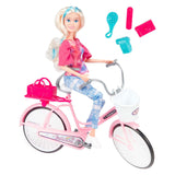 Lauren modepop op fiets met accessoires