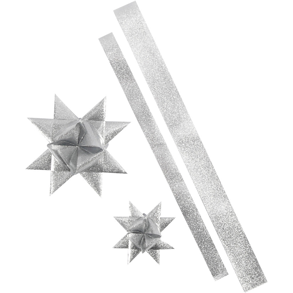 Vivi gade sterstroken, l: 86+100 cm, b: 25+40 mm, d 11,5+18,5 cm, glitter zilver, 16 stroken 1 doos