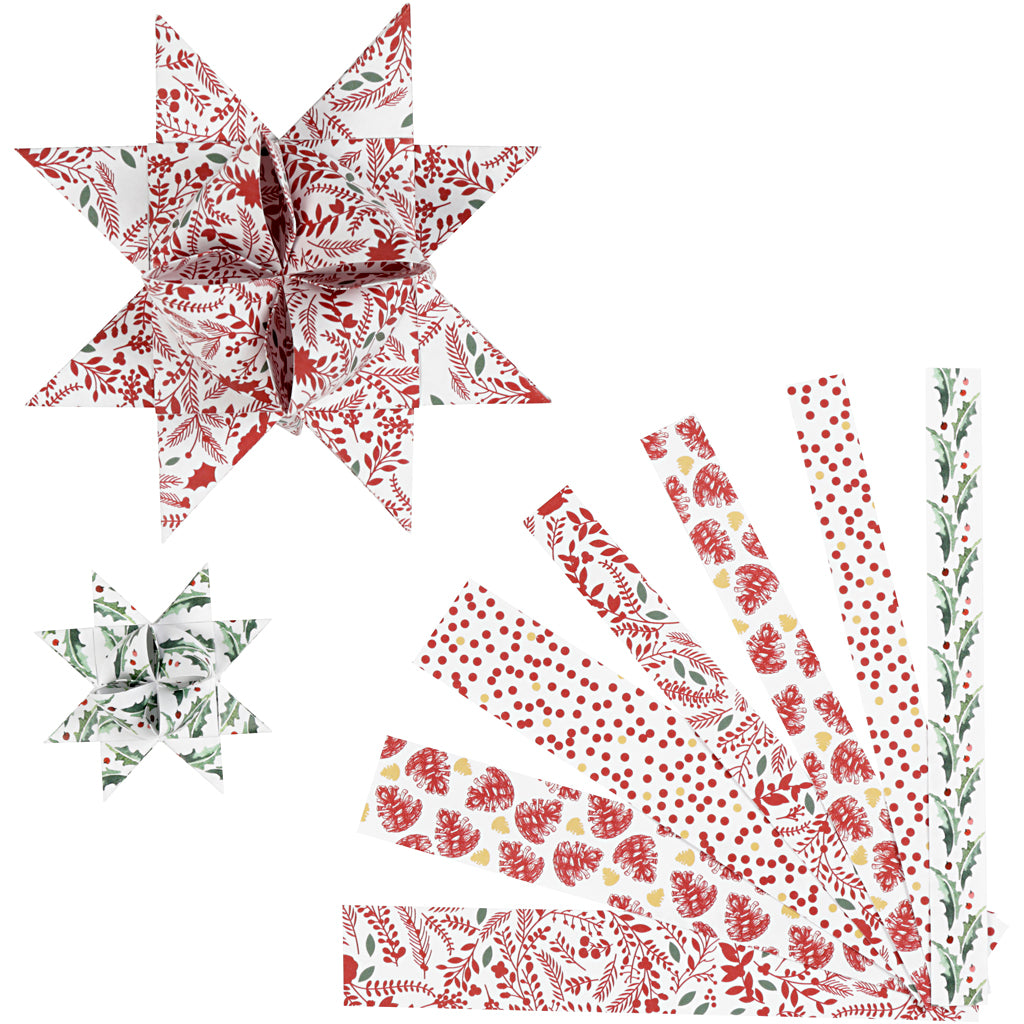 Vivi gade papieren vlechtstroken, l: 44+78 cm, b: 15+25 mm, d 6,5+11,5 cm, rood, wit, 48 stroken 1 doos