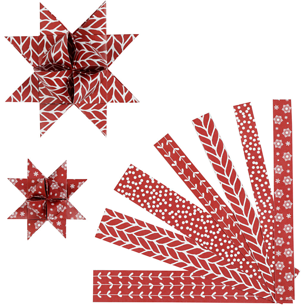 Vivi gade papieren vlechtstroken, l: 44+78 cm, b: 15+25 mm, d 6,5+11,5 cm, rood, wit, 60 stroken 1 doos