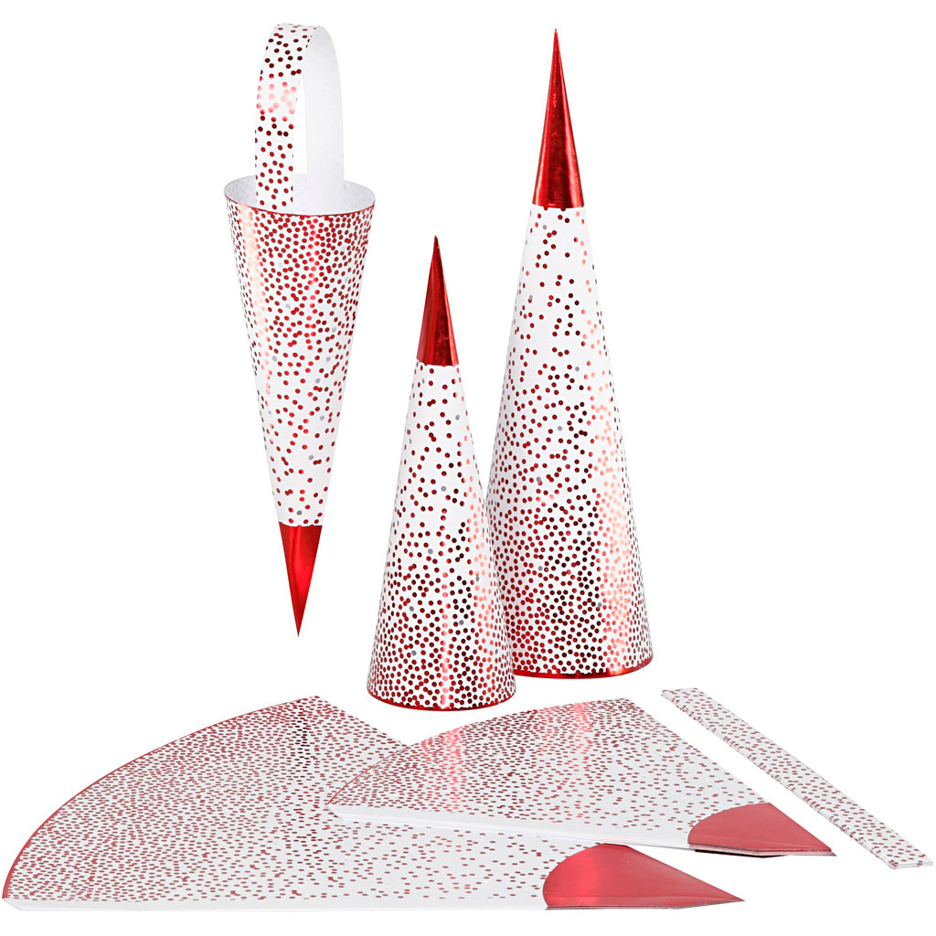 Vivi gade kegels, h: 18+28 cm, 120 gr, rood, wit, 3 stuk 1 doos