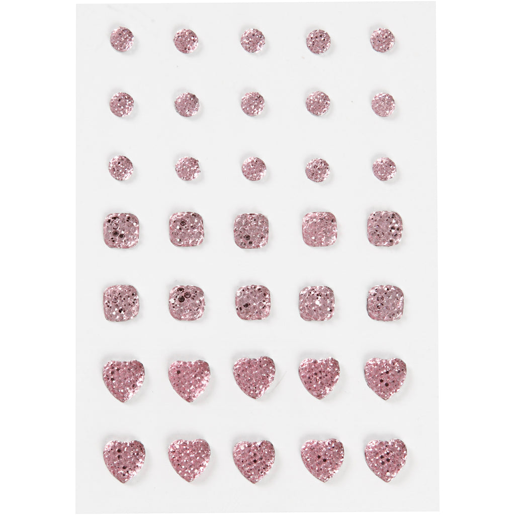 Vivi gade strasstenen, rond, vierkant, hart, afm 6+8+10 mm, roze, 35 stuk 1 doos