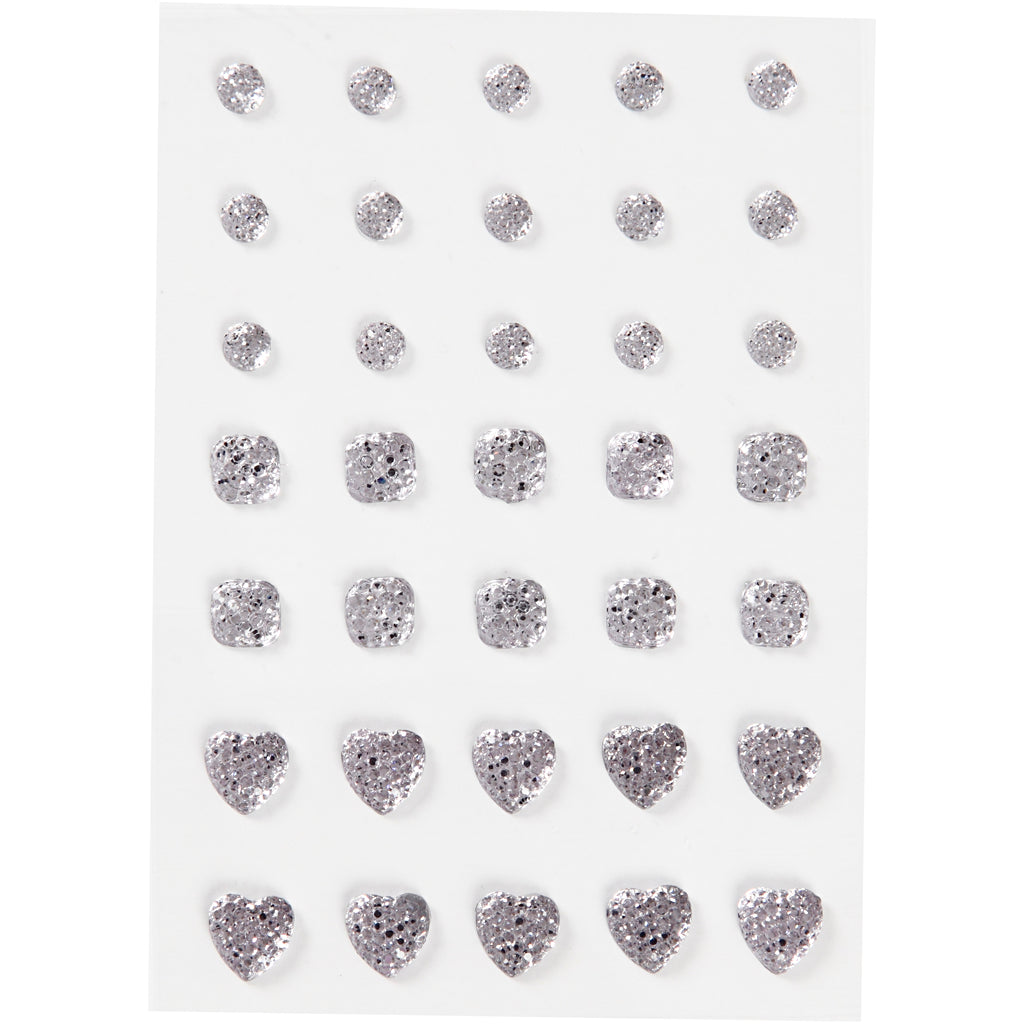 Vivi gade strasstenen, rond, vierkant, hart, afm 6+8+10 mm, zilver, 35 stuk 1 doos
