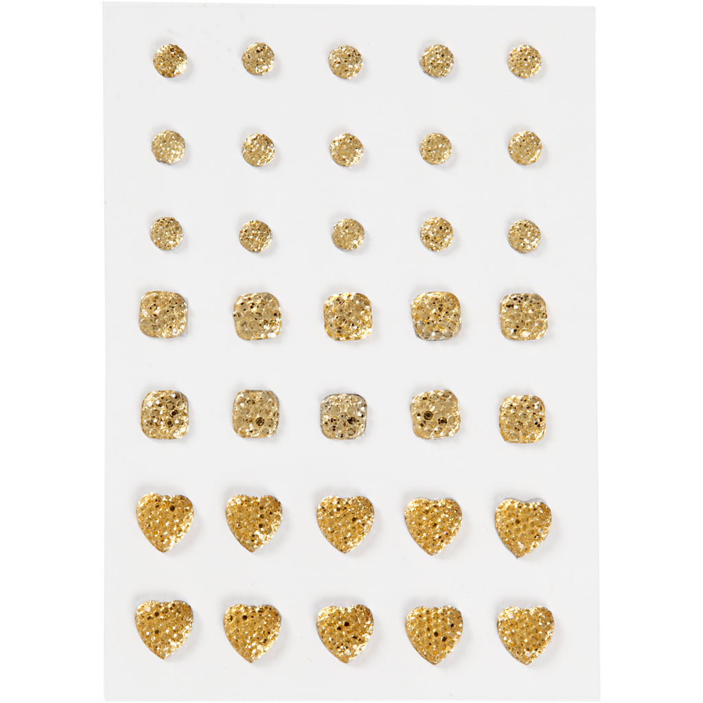 Vivi gade strasstenen, rond, vierkant, hart, afm 6+8+10 mm, goud, 35 stuk 1 doos