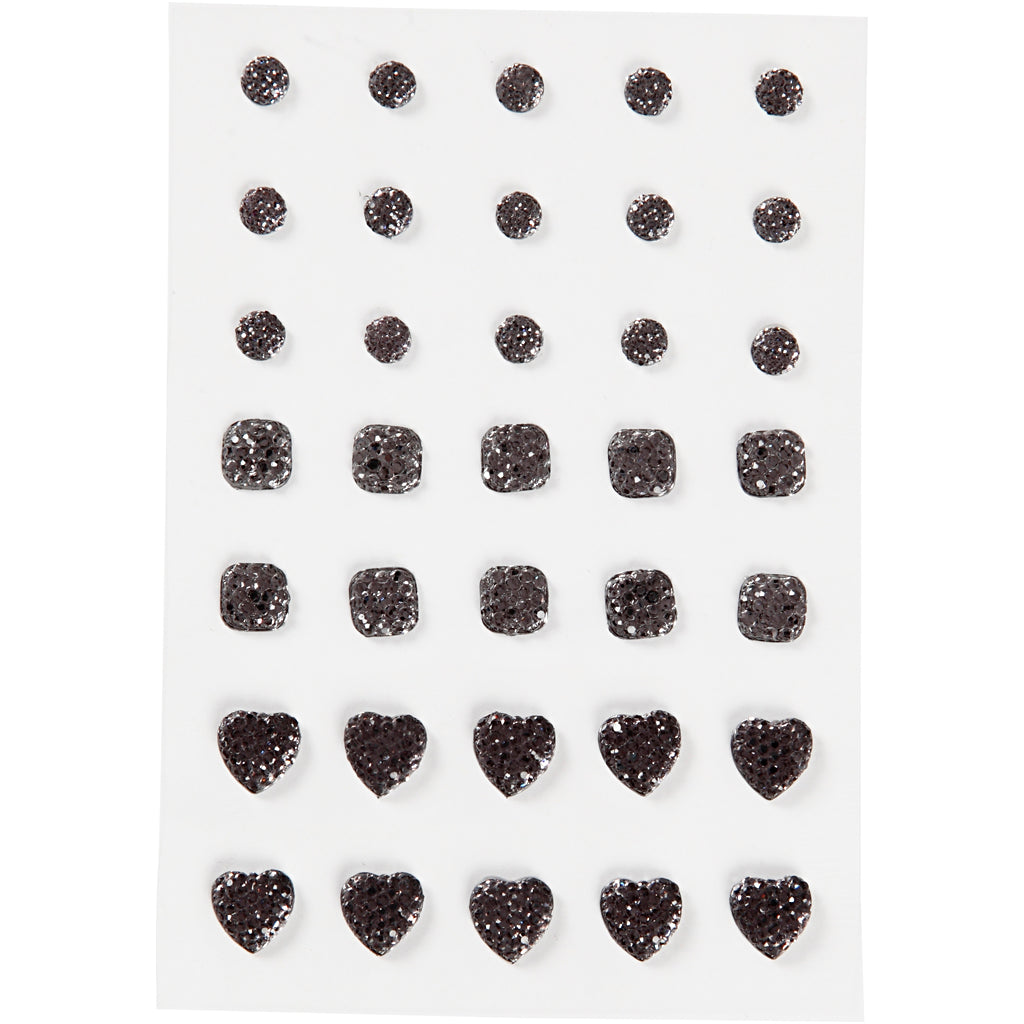 Vivi gade strasstenen, rond, vierkant, hart, afm 6+8+10 mm, zwart, 35 stuk 1 doos