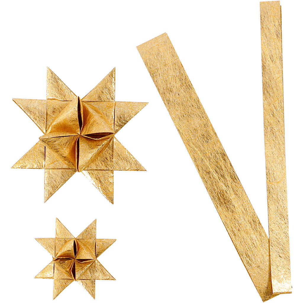 Vivi gade papieren vlechtstroken, l: 44+78 cm, d 6,5+11,5 cm, b: 15+25 mm, goud, 32 stroken 1 doos
