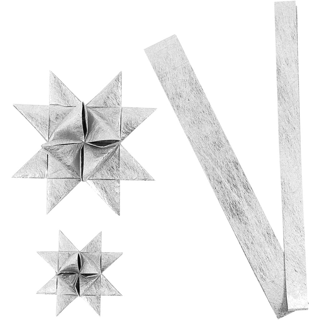 Vivi gade papieren vlechtstroken, l: 44+78 cm, d 6,5+11,5 cm, b: 15+25 mm, zilver, 32 stroken 1 doos