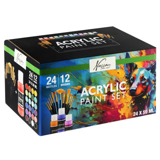Plakkaatverf acryl set compleet 24x59ml+12 kwasten