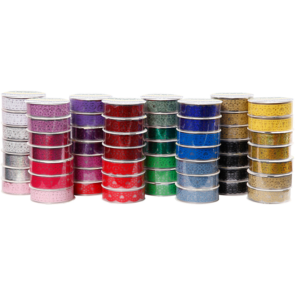 Creativ company lace tape set, b: 15 mm, diverse kleuren, 56x3 m 1 doos