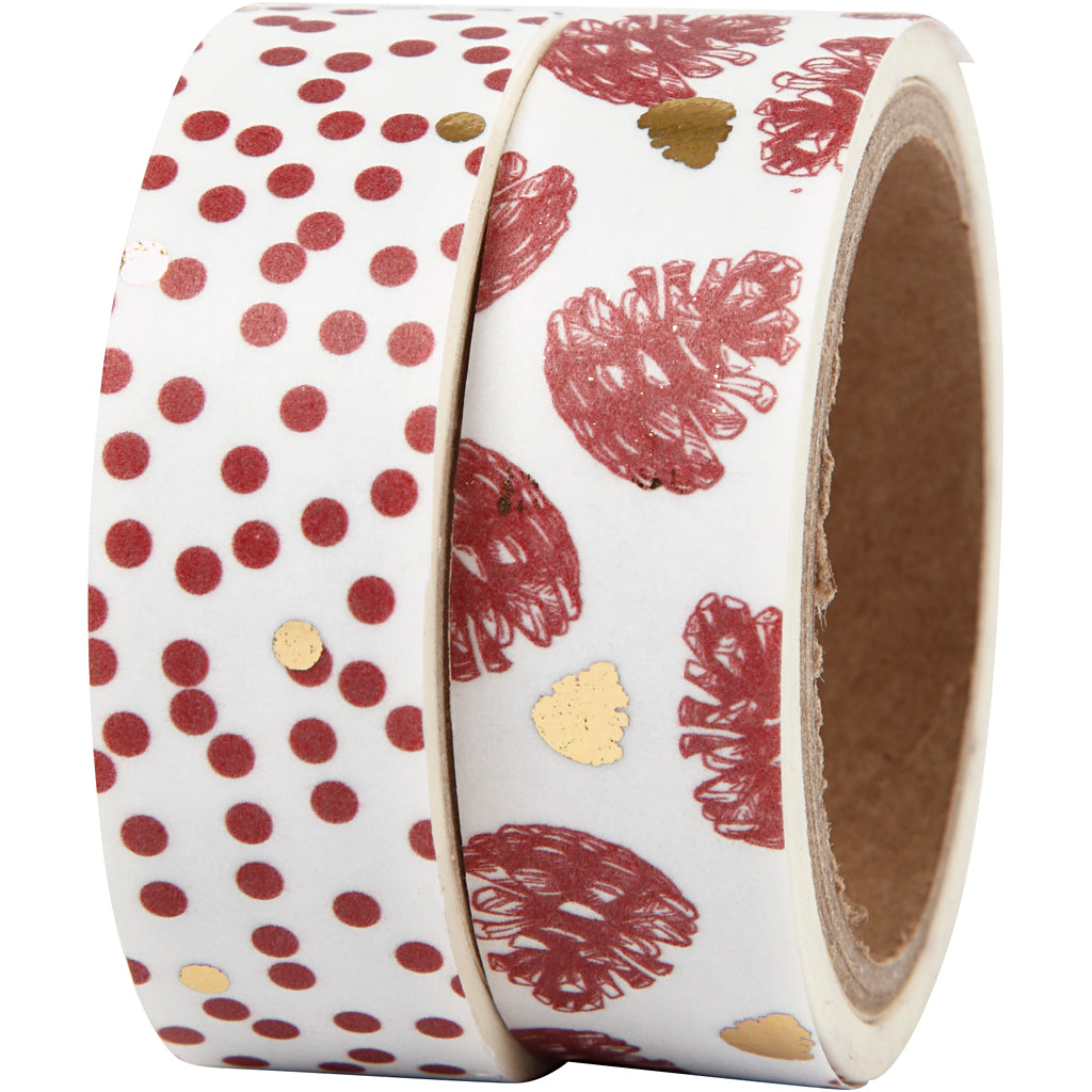 Vivi gade masking tape, denneappels en stippen - folie, b: 15 mm, 2x4 m 1 doos