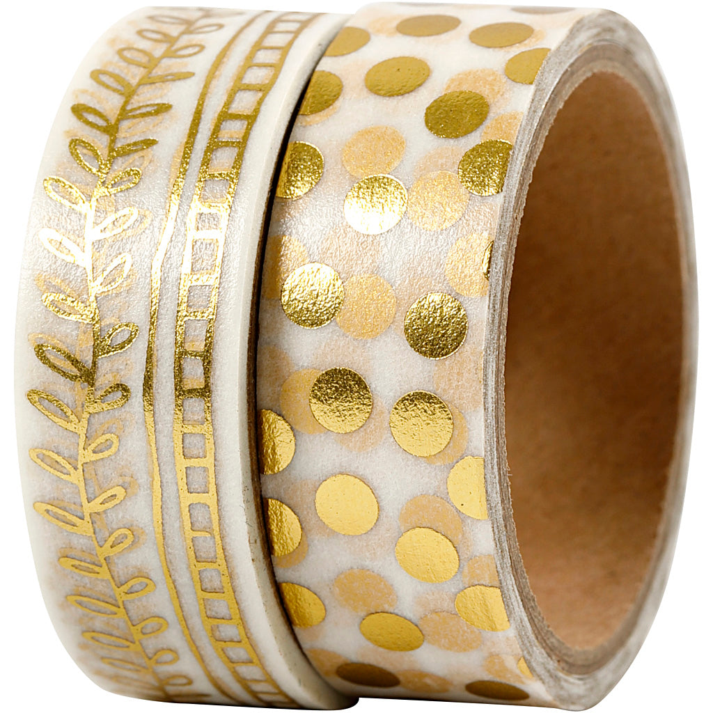Vivi gade masking tape, ranken en stippen - folie, b: 15 mm, goud, 2x4 m 1 doos