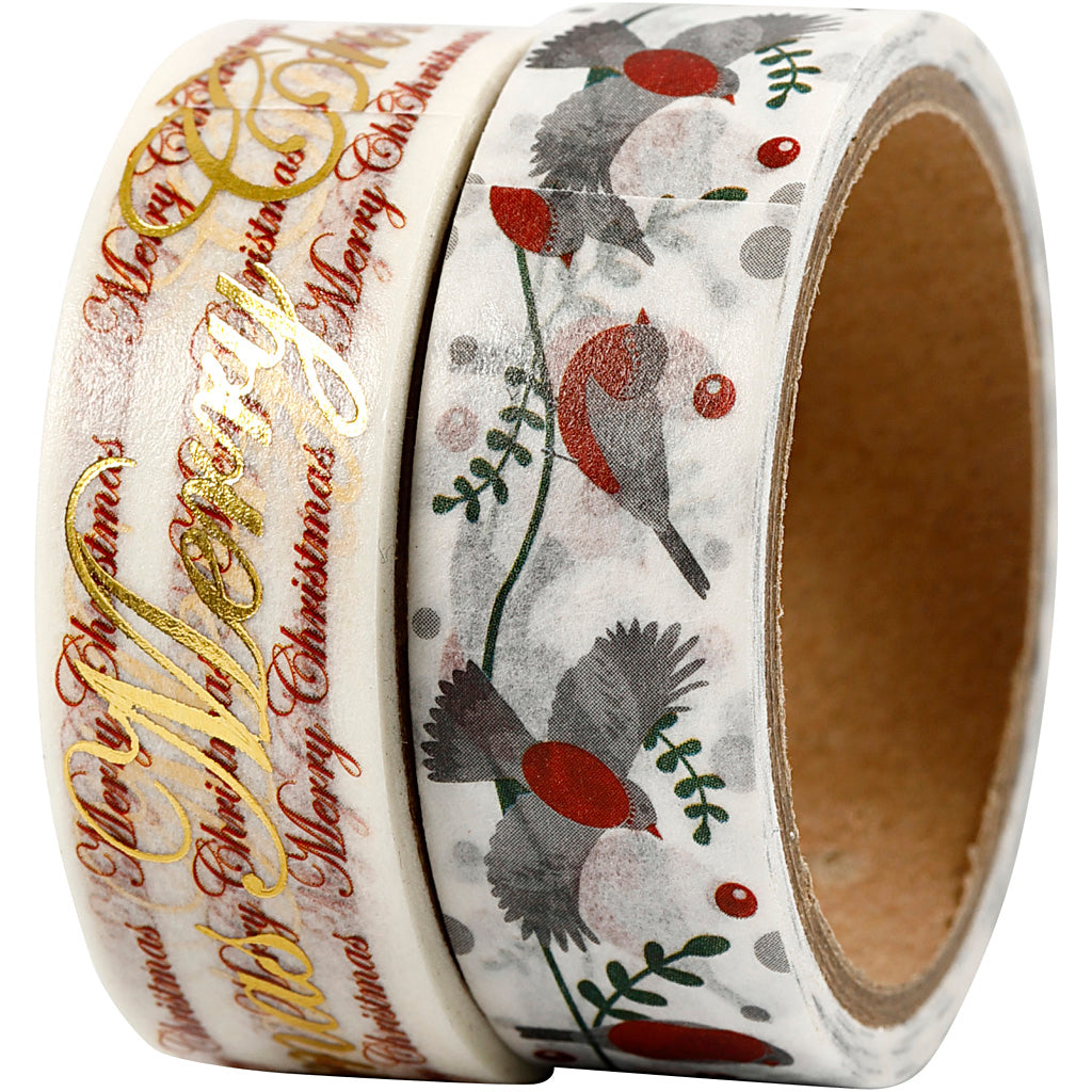 Vivi gade masking tape, merry christmas en vogels - folie, b: 15 mm, 2x4 m 1 doos
