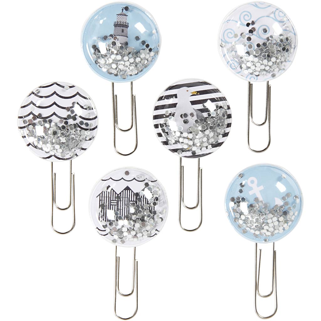 Vivi gade shaker clips, l: 49 mm, d 25 mm, zwart, blauw, grijs, wit, 6 stuk 1 doos