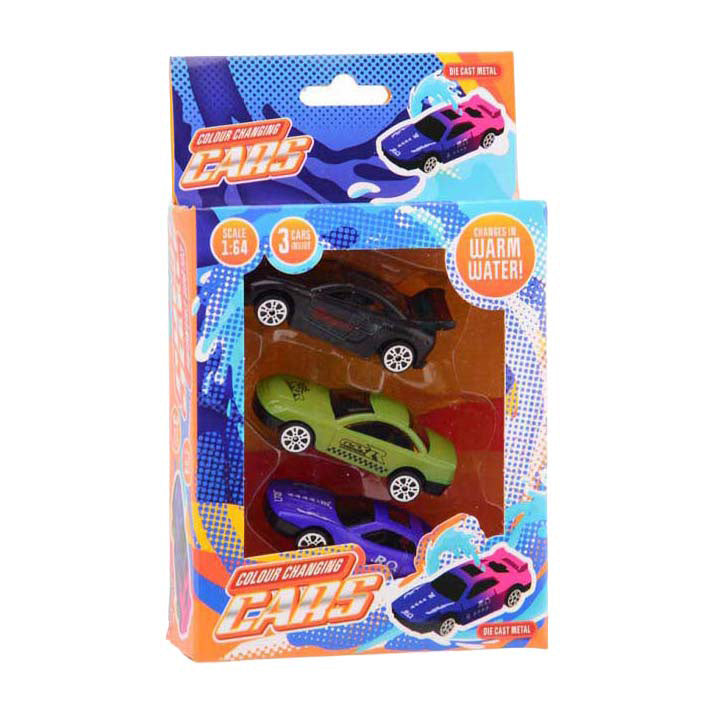 Johntoy kleur veranderende die-cast raceauto, 3st.
