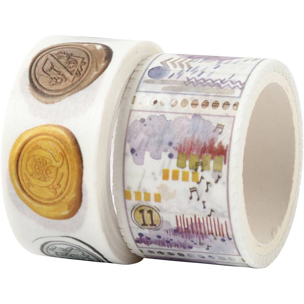 Creativ company masking tape, zegels en landschappen, l: 3+5 m, b: 20+25 mm, 2 rol 1 doos