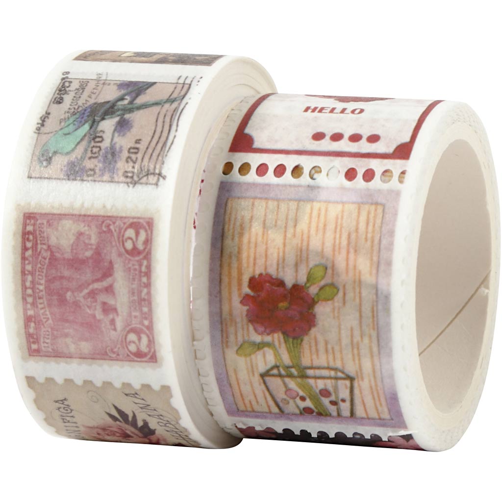 Creativ company masking tape, stempel- en bloemmotieven, l: 3+5 m, b: 20+25 mm, 2 rol 1 doos
