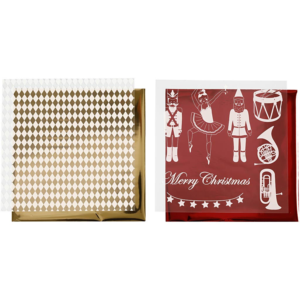 Vivi gade deco folie en transfer vel, notenkraker, kerstman en ballerina, vel 15x15 cm, goud, rood, wit, 4 vel 1 doos