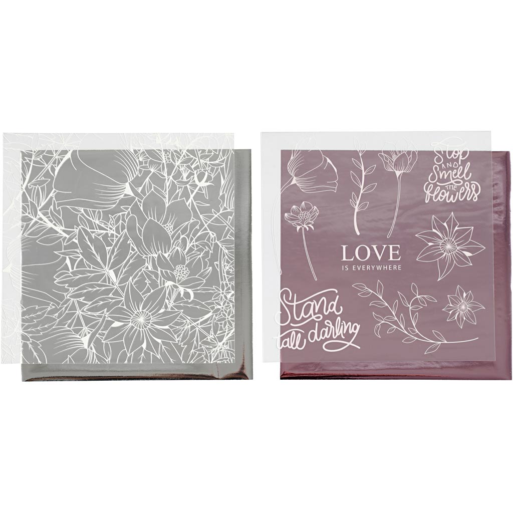Vivi gade deco folie en transfer vel, bloemen, vel 15x15 cm, roze, zilver, 4 vel 1 doos