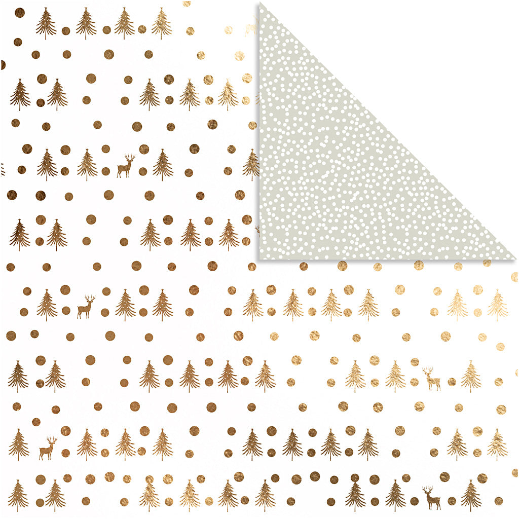 Vivi gade design papier, herten en stippen, vel 30,5x30,5 cm, 180 gr, goud, 3 vel 1 doos