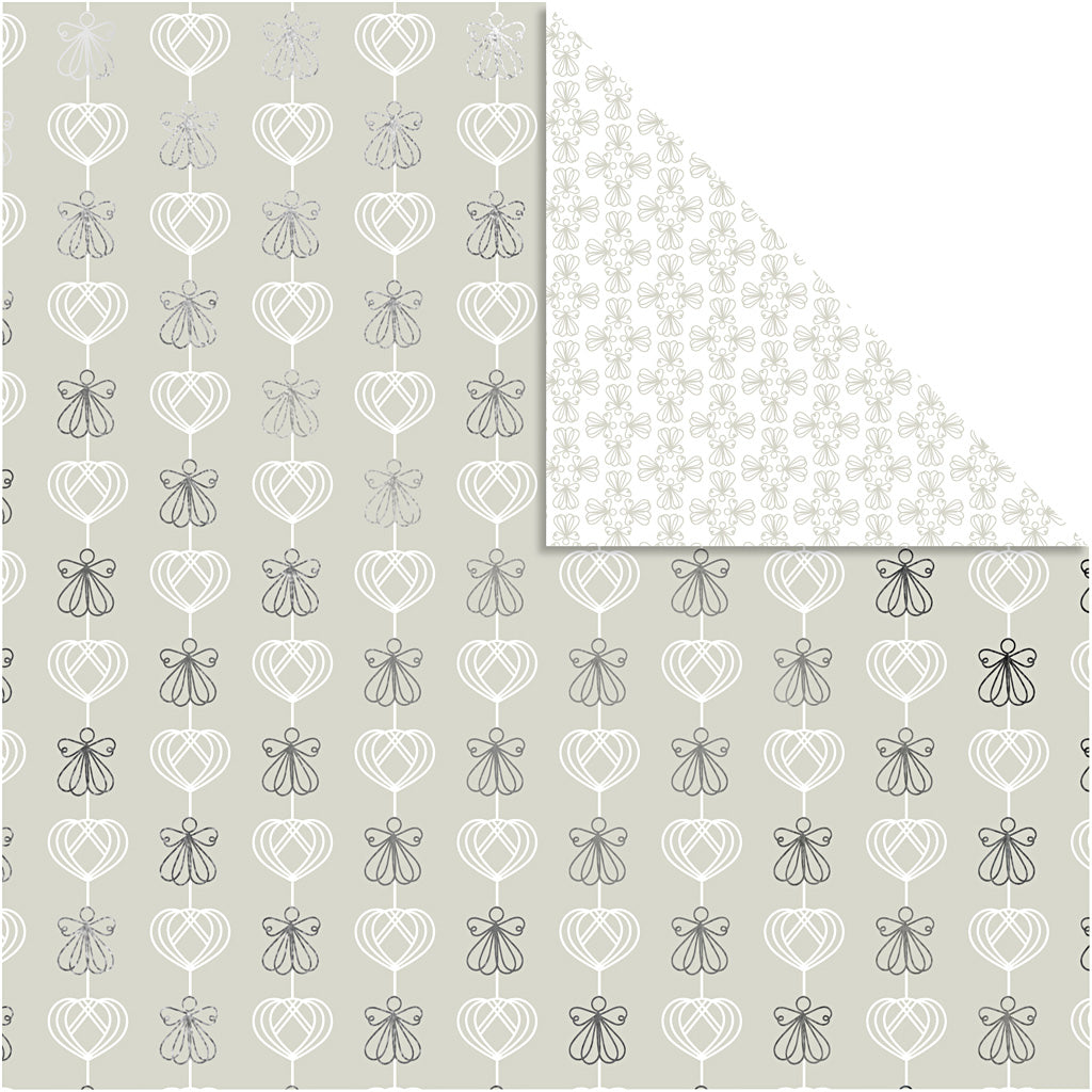 Vivi gade design papier, engelen en harten, vel 30,5x30,5 cm, 180 gr, zilver, 3 vel 1 doos