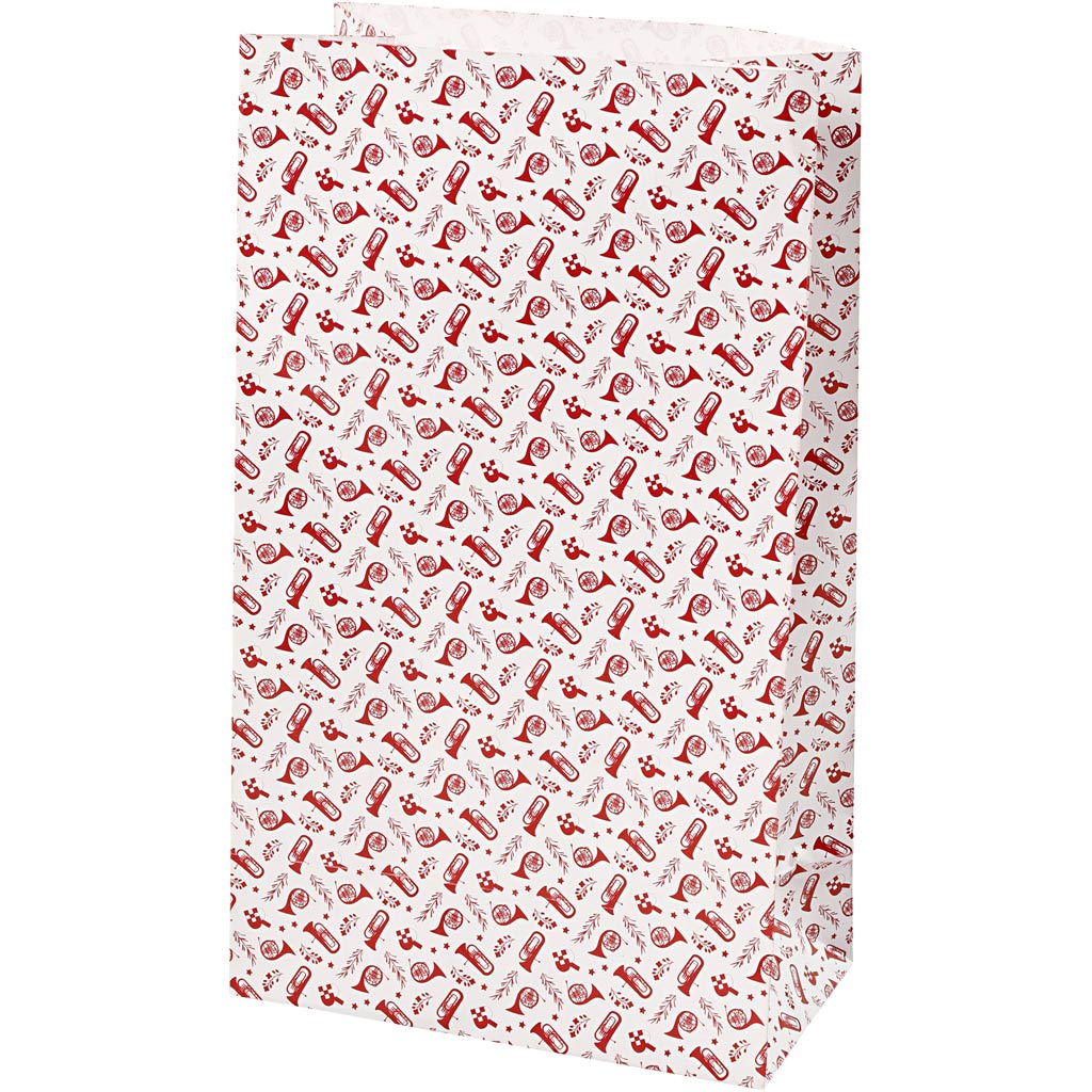Vivi gade papieren zakken, trompet, h: 21 cm, afm 6x12 cm, 80 gr, rood, wit, 8 stuk 1 doos